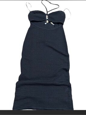H&M Black Strapless Crochet Midi Dress with Bead Accents used size L goodConditi